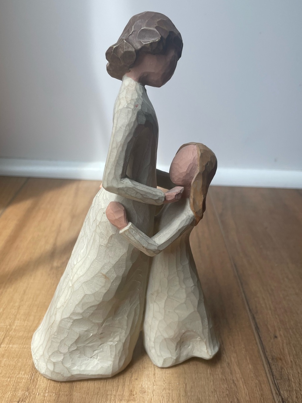 Demdaco Mother and Daughter Embrace Figurine in Cream and Brown